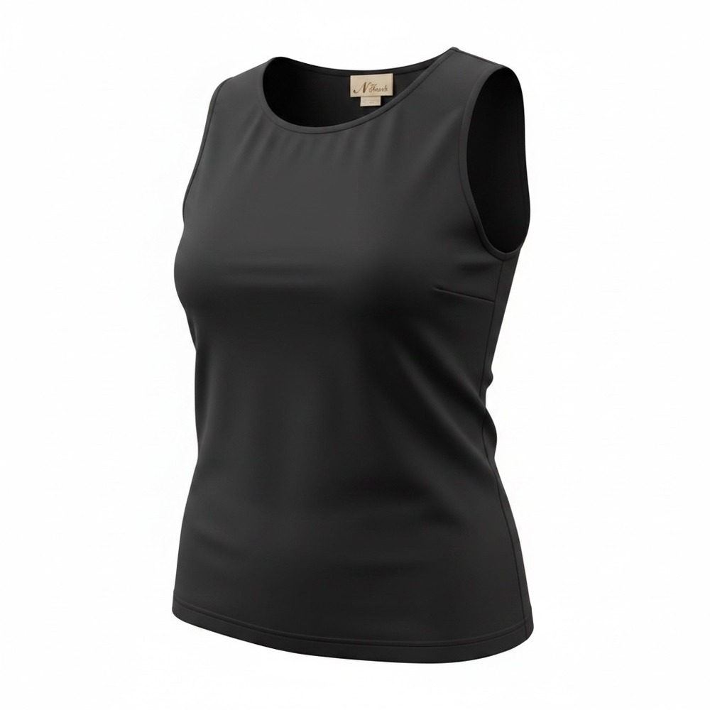 N Touch Womens Plus 2X Black Sleeveless Tank Top Round Neck Acetate Blend